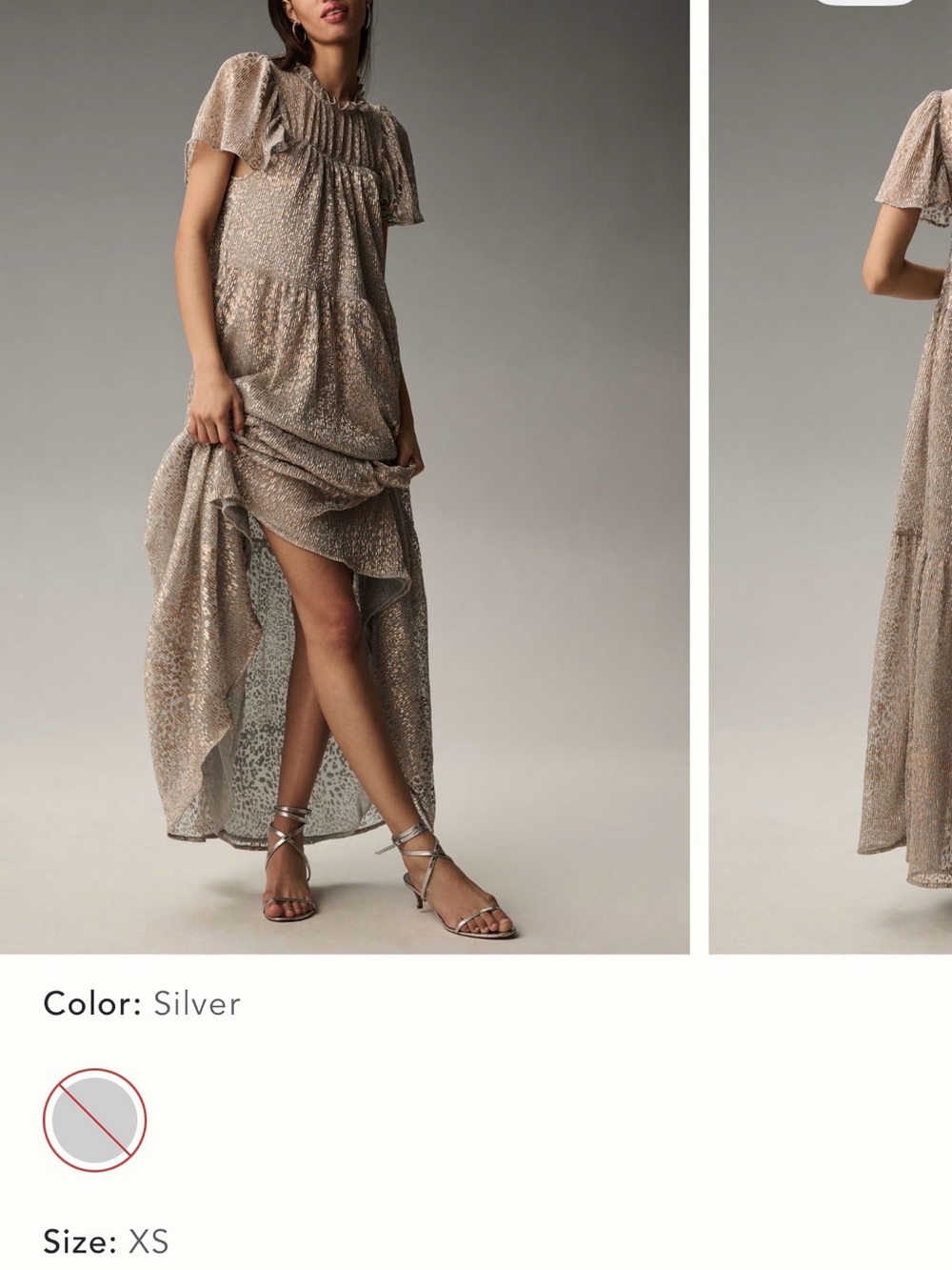 Anthropologie Silver Metallic High-Low Maxi Dress